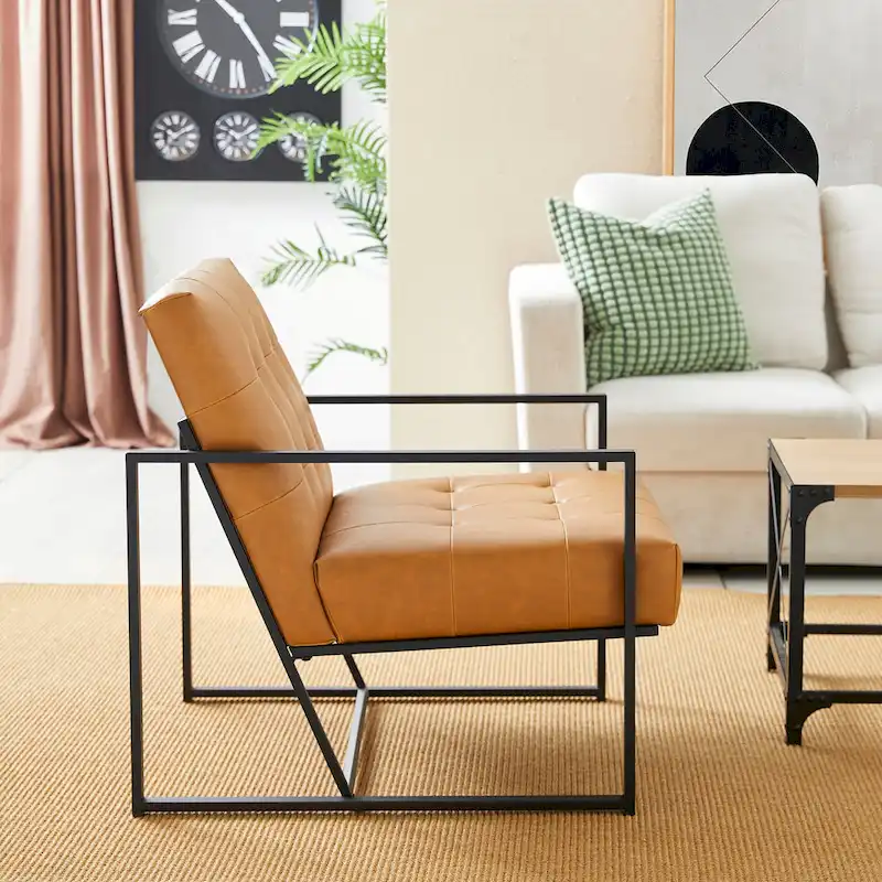 Glitzhome 29.50W Mid-Century PU Leather Tufted Accent Chair - 29.5W x 30.5H x 29.25D