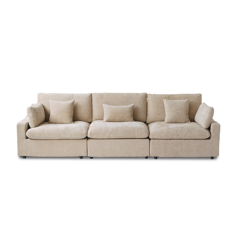 Modern Comfy Linen Sectional Sofa 3-Seater Down Filled Cloud Couch