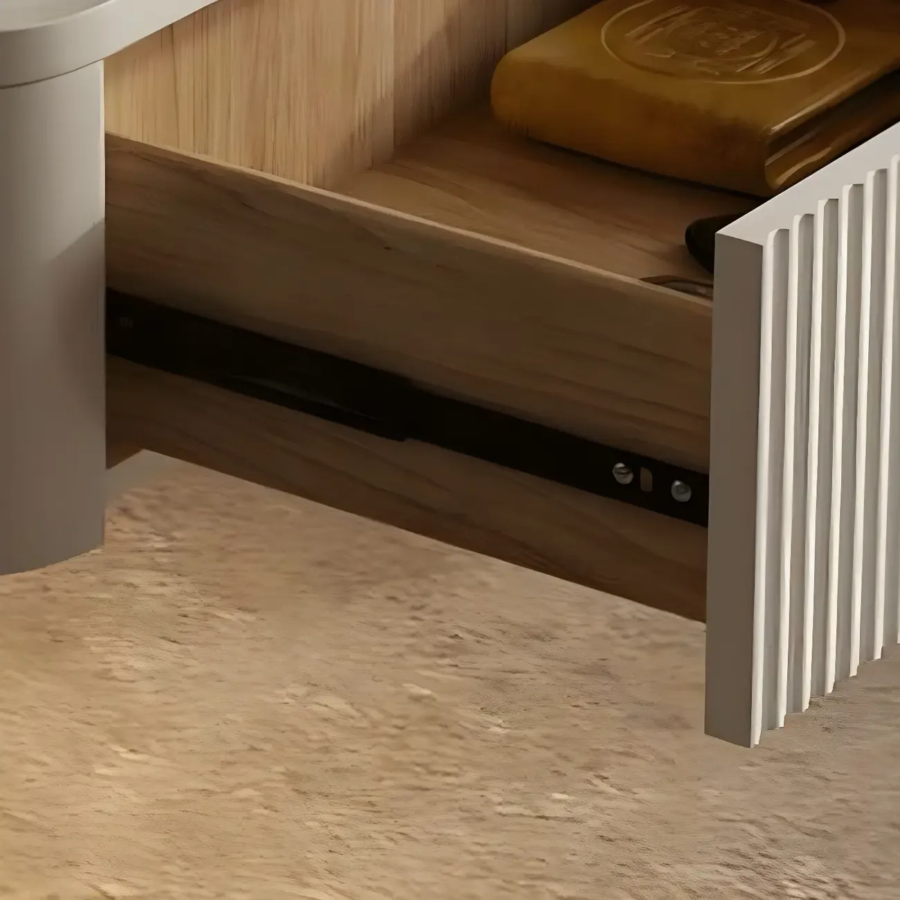 Modern Grey Wood Floating Nightstand with Glass Top