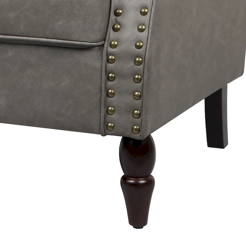 Rolled Armrests PU Accent Chair with Nailhead Trim