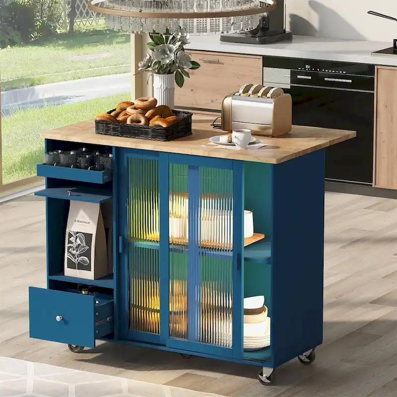 Merax Large Kitchen Island Cart with an Adjustable Shelf and 2 Drawers