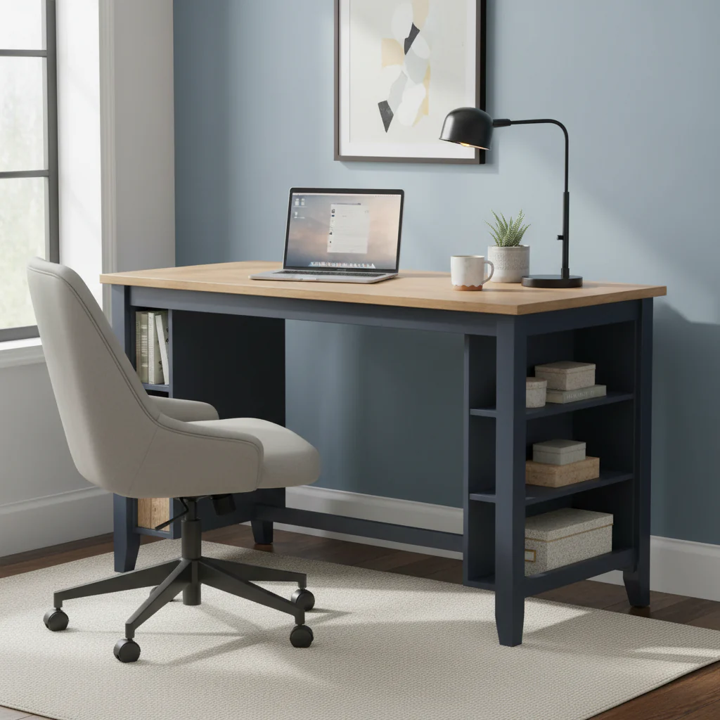 Counter Height Dining Table, 60 Inch, Dark Blue Brown Mango Wood