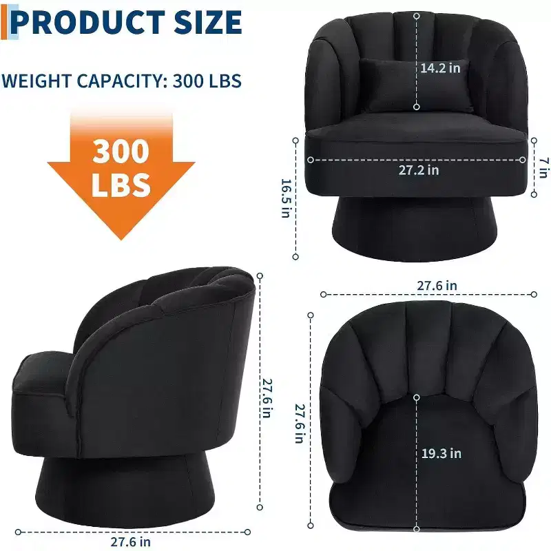 Acekool 360 Swivel Barrel Chair - Plush Teddy Velvet Lounge Chair