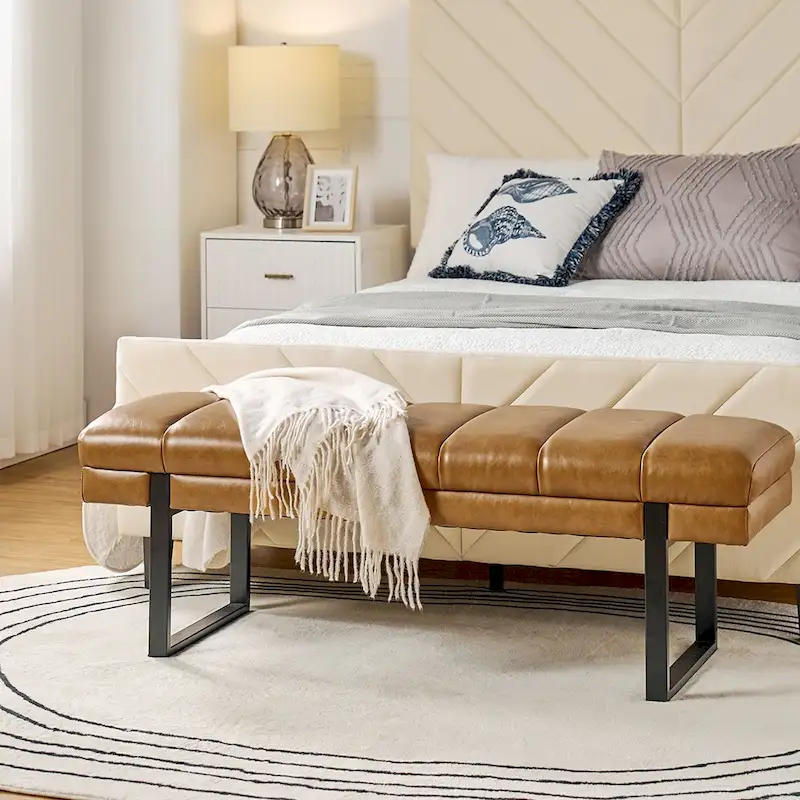 Laurens Modern 52.5 Channel Tufted Bench with Mental Legs by HULALA HOME