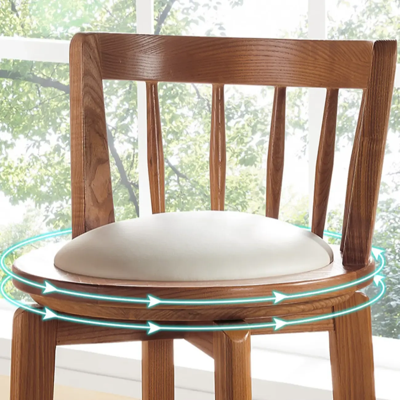 Mid-century Modern Wooden Swivel Bar Stool Upholstered