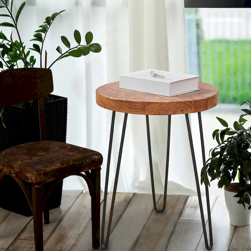 Greenage Wood End Table with Iron Legs