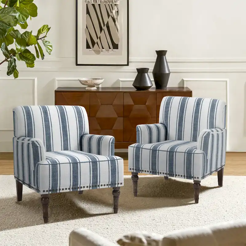 Traditional Upholstered Stripe Accent Chair Modern Armchair