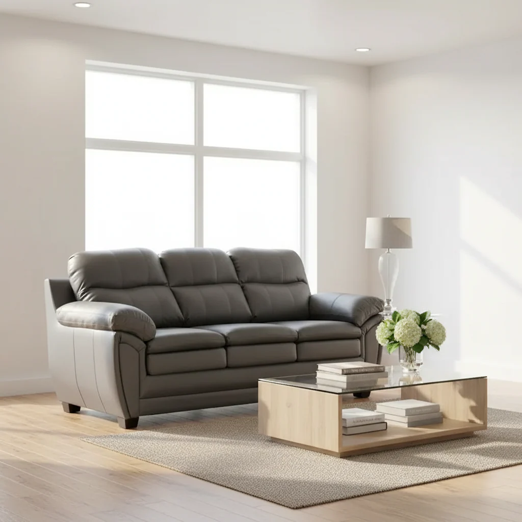 Premium Grey Top Grain Leather Sofa