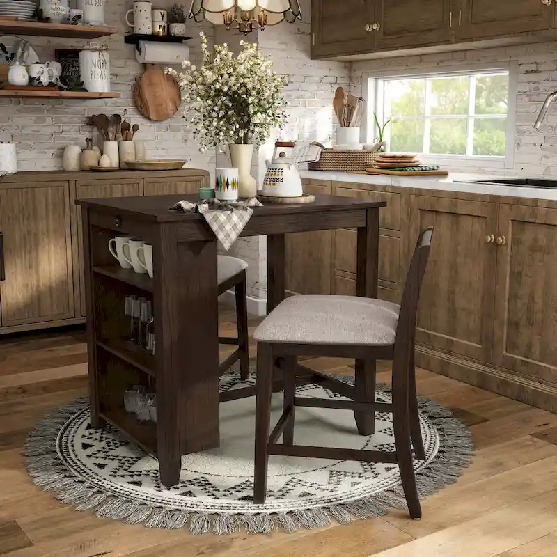 Furniture of America Vesper 3-Piece Counter Height Dining Set with Shelving