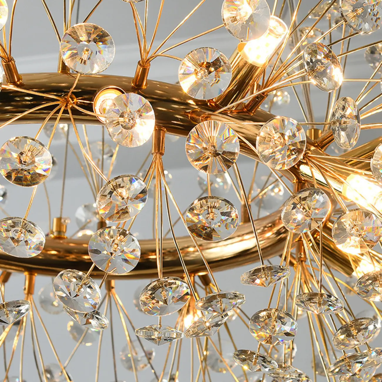 Adjustable Height Gold Crystal Globe Starburst Chandelier