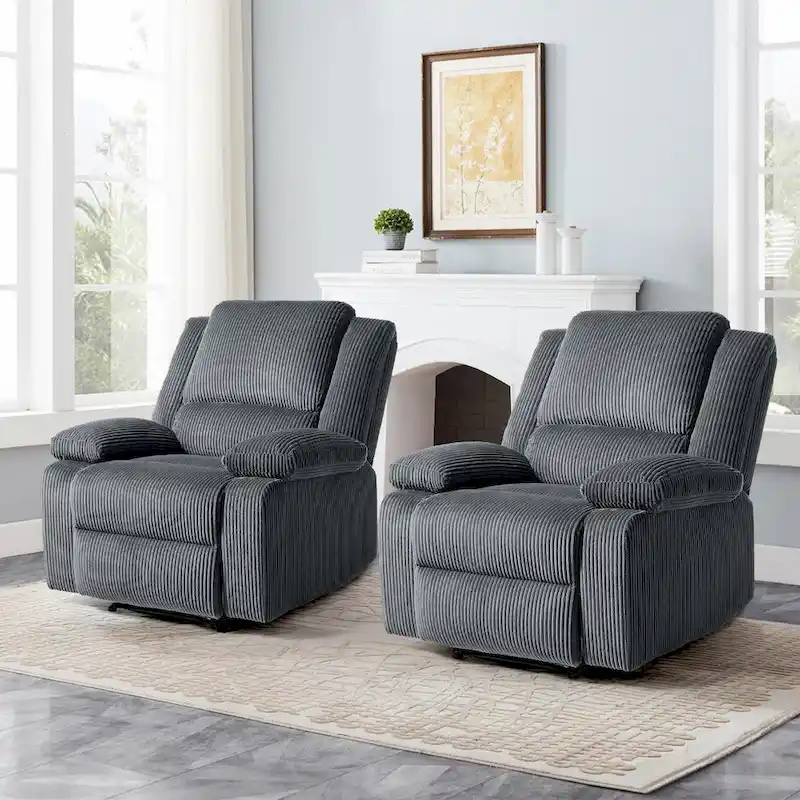 2Set Modern Lounger Upholstered Push Back Manual Recliner Chair