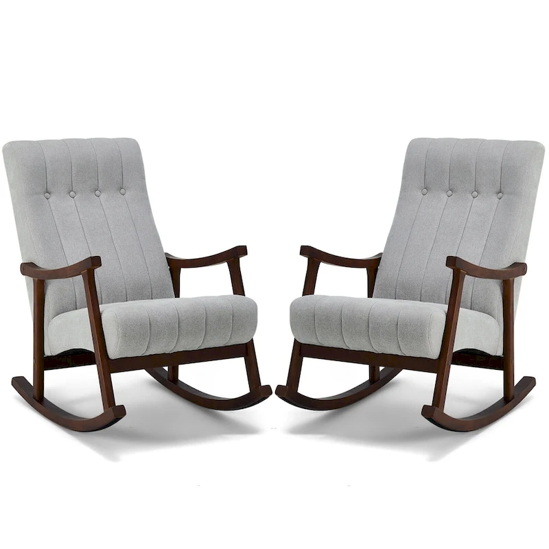 AVAWING Upholstered Rocking Chair ModernHighBackArmchair Set of 2