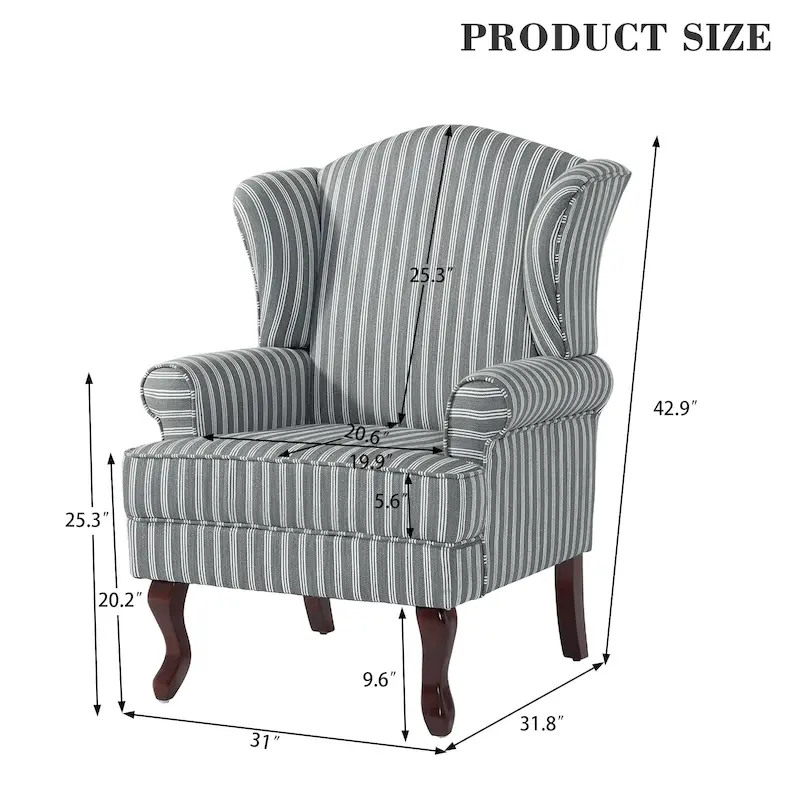 2 Set Traditional Wingback Accent Chairs Upholstered Armchair