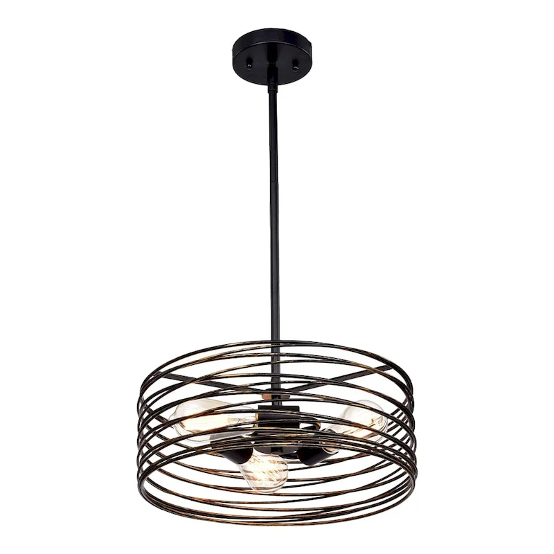 3-Light Black Round Iron Ceiling Lamp Chandelier with Black Ringed