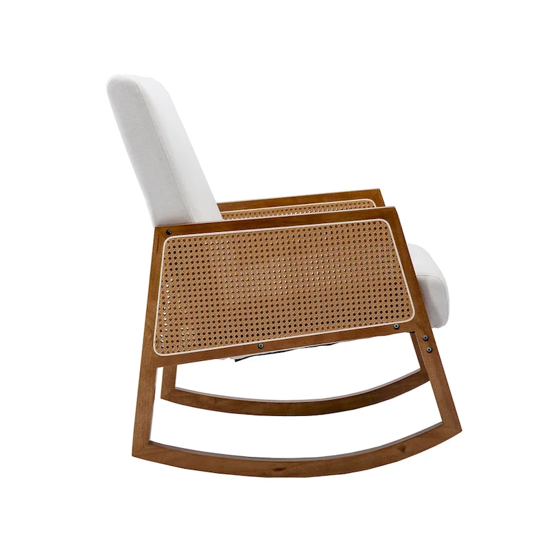 Modern PU Leather Rocking Chair with Rattan Arms