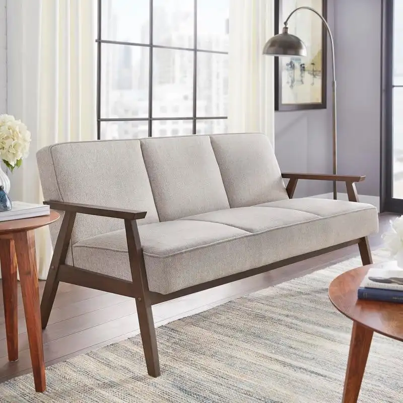 3-Seat Sofa with Rubberwood Legs and Removable Cushions