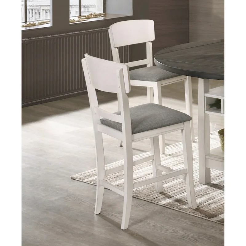 2pc Transitional Upholstered Counter Height Dining Chair Bar Stools Brown Finish Wooden Furniture