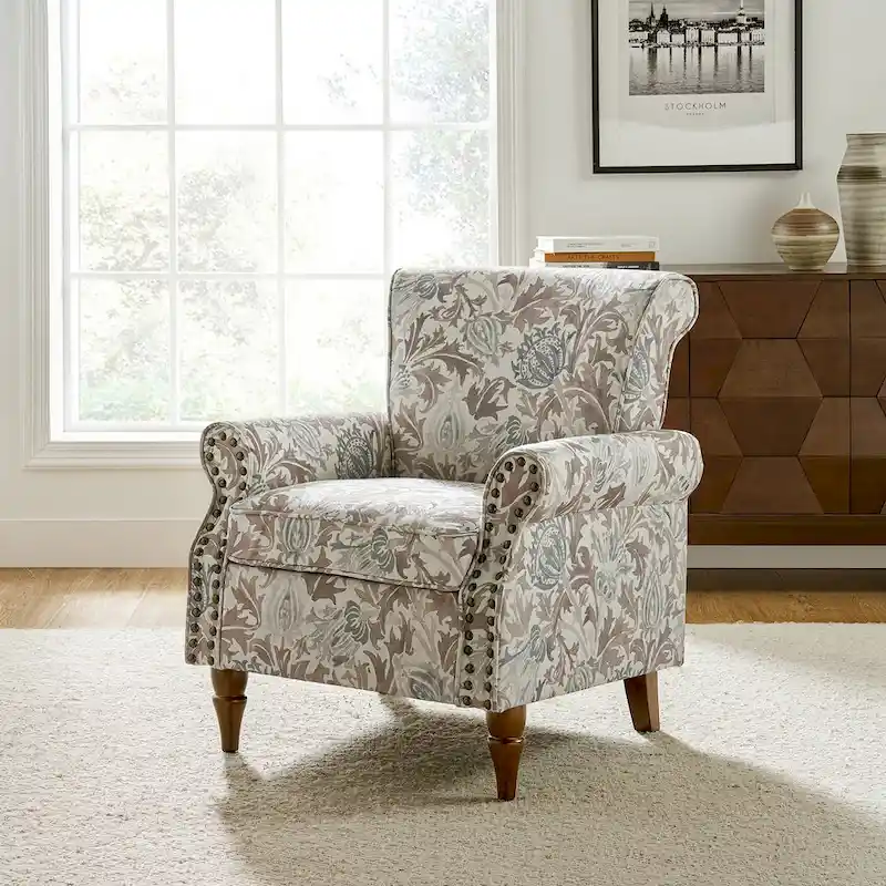 Nyctelius Traditional Polyester Accent Chair with Rolled Arms and Nailhead Trim by HULALA HOME