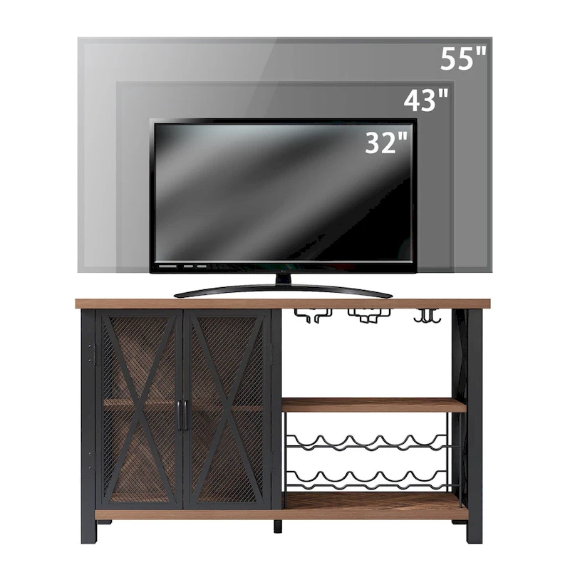 Myhozm Buffet Bar Cabinet with Wine Rack, Modern Buffet/Sideboard Wine Bar Dining Server, Grey/Brown