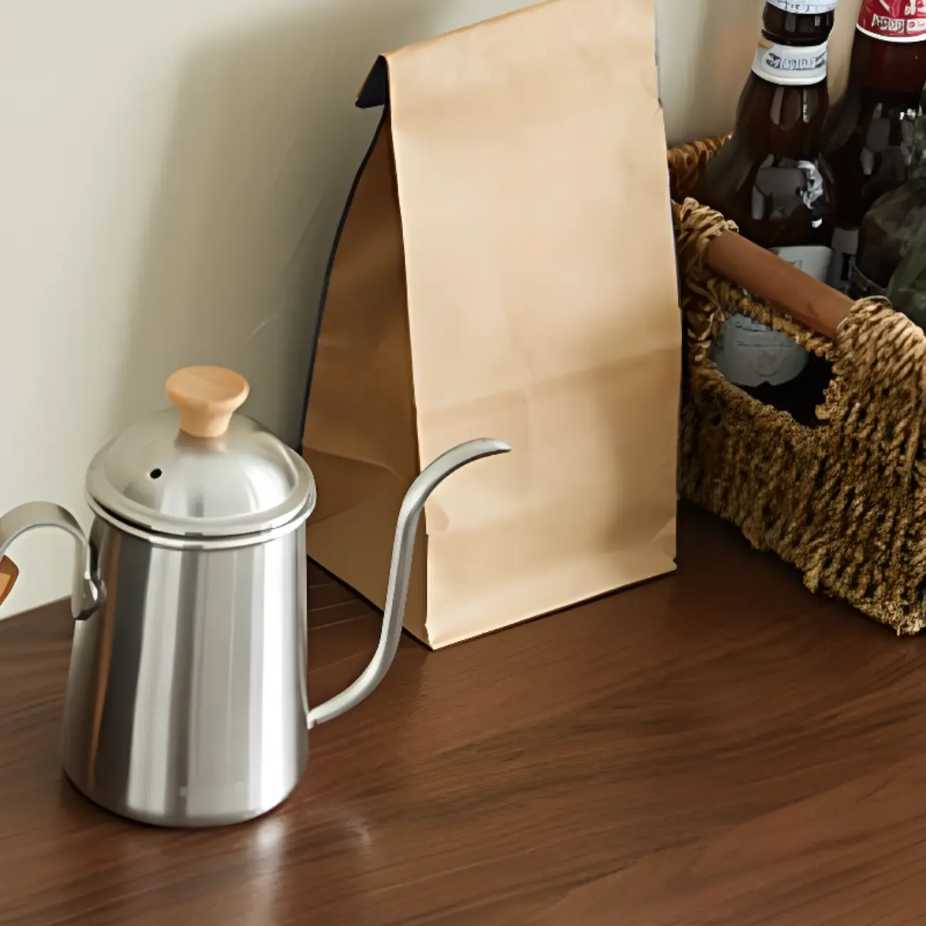 Scandinavian Brown Solid Wood Buffet Table with Drawers