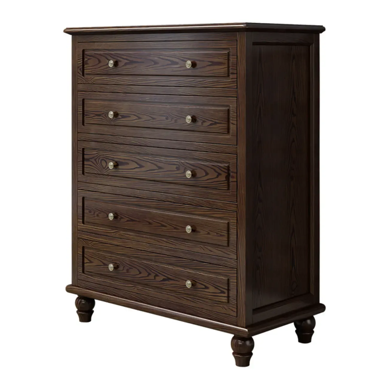 American Country Lacquered Finish Ash Wood 5-Drawer Chest