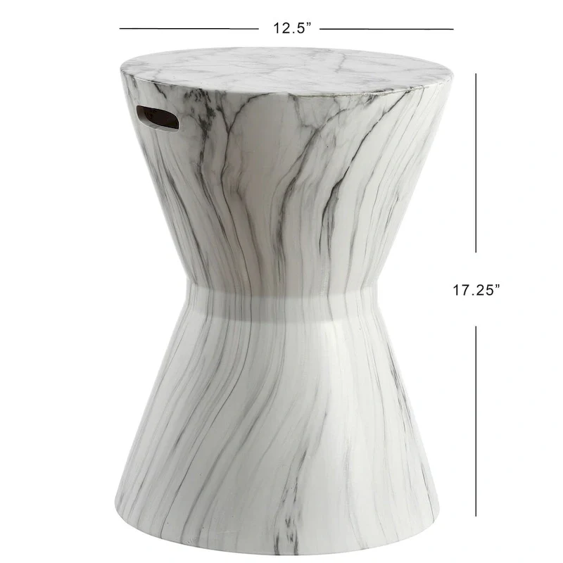 African Drum 17.3  White Marble Finish Ceramic Garden Stool by