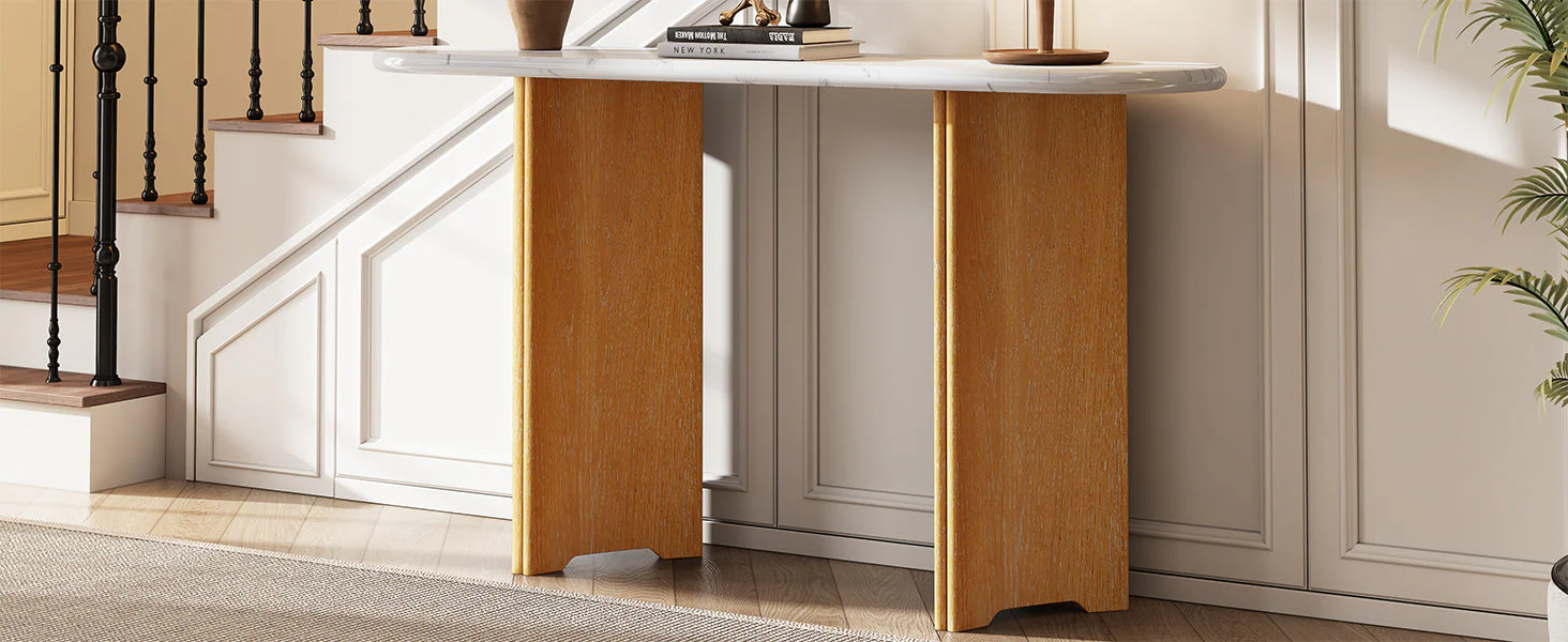 Walker Edison | Oval Faux Marble Top Console Entryway Table