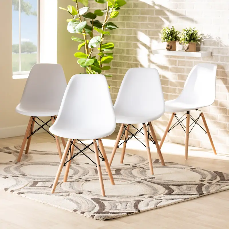 Beige Plastic and Wood Dining Chairs - Set of 4