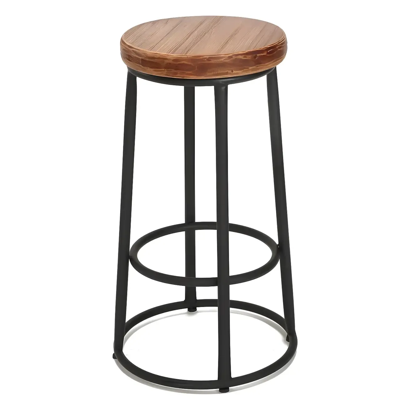 Backless Industrial Round Wooden Bar Stools