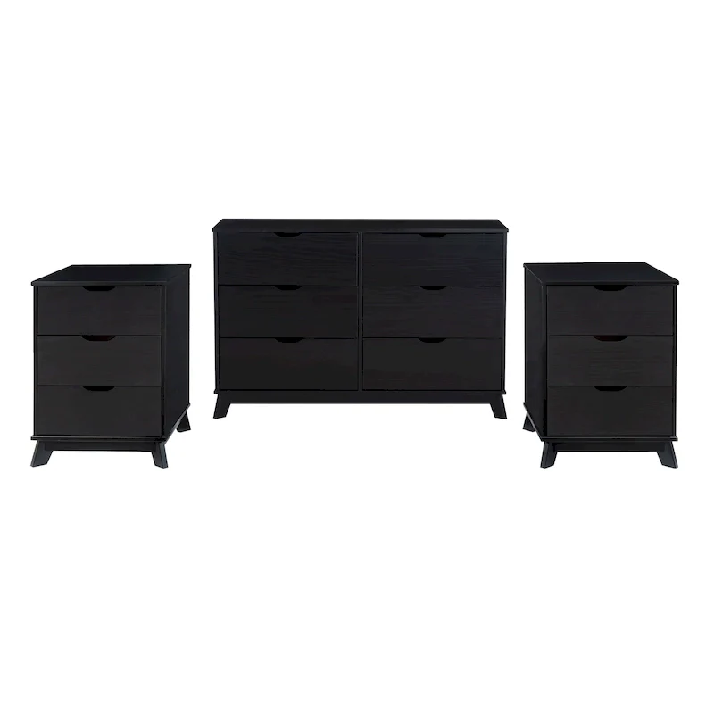 Purcell Pine Wood 3-Piece Bedroom Set with 6-Drawer Dresser and 3-Drawer Nightstands (Set of 2)