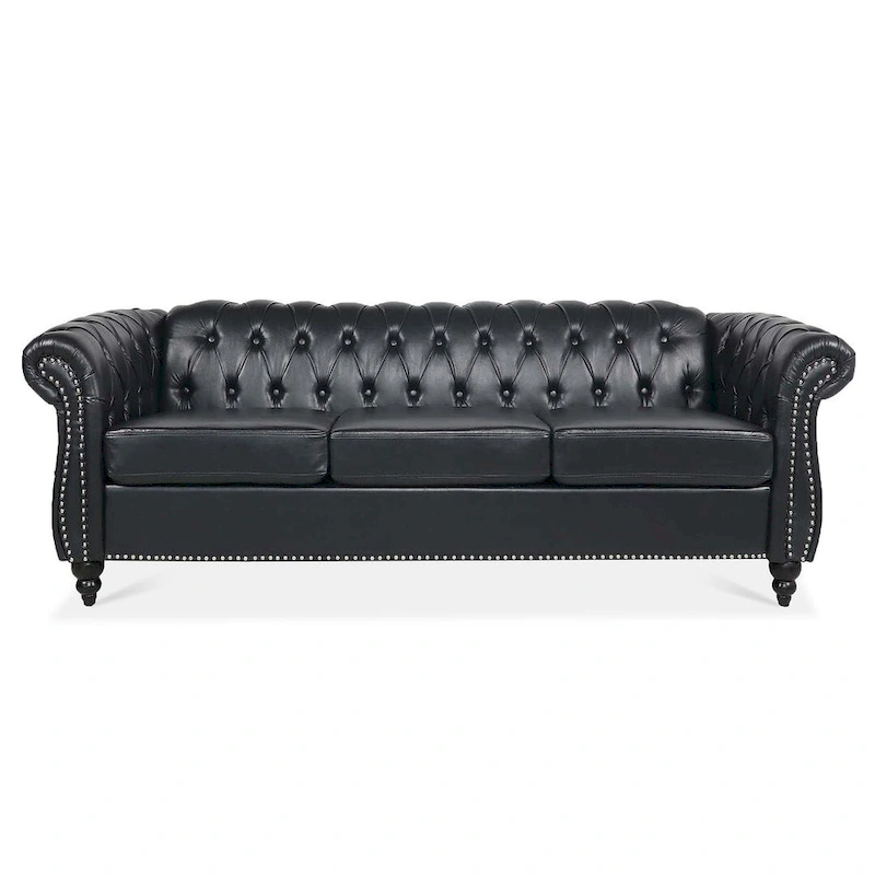 84.65 Chesterfield Tufted Faux Leather Sofa with Rolled Arms