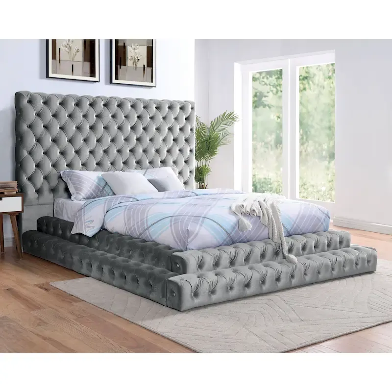 Furniture of America Allenhurst Glam Tufted Fabric Low Profile Platform Bed
