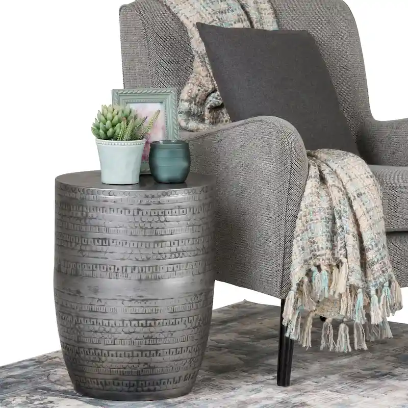 WYNDENHALL Jean 15 Wide Tribal Pattern Metal Accent Table & Assembled - 15w x 15 d x 20 h