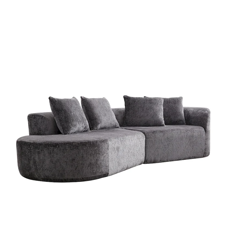 114 Chenille Cloud Sectional Sofa with Extra Deep Seating, and 4 Throw Pillows & No-Assembly Design