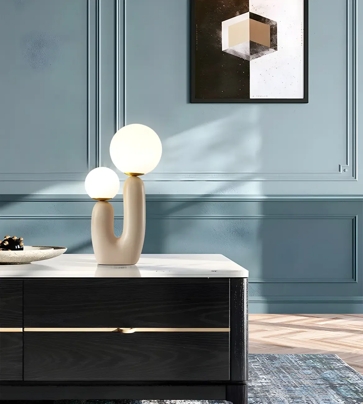 Pink Resin Cactus Globe Glass Table Lamp