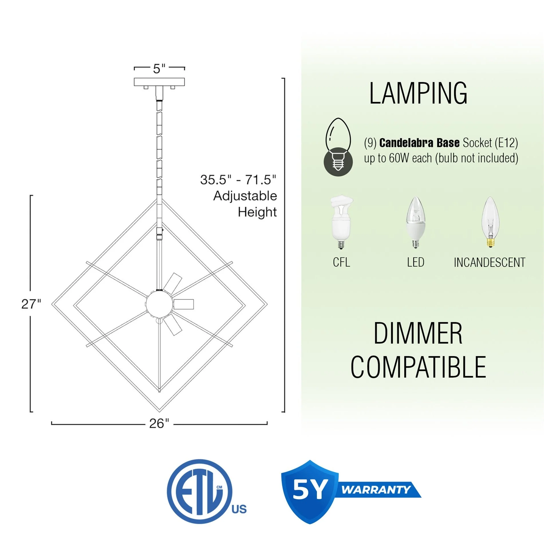 Berkshire 27 9-Light Mid Century Modern Foyer Geometric Pendant Light