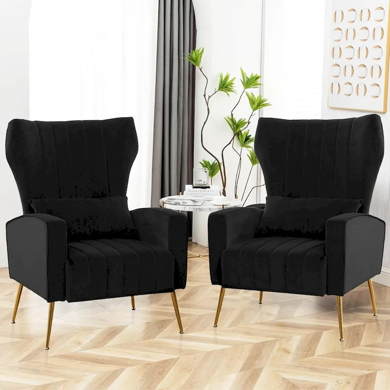 HOMYKA Accent Chair Upholstered Velvet Wingback Armchair Set of 2