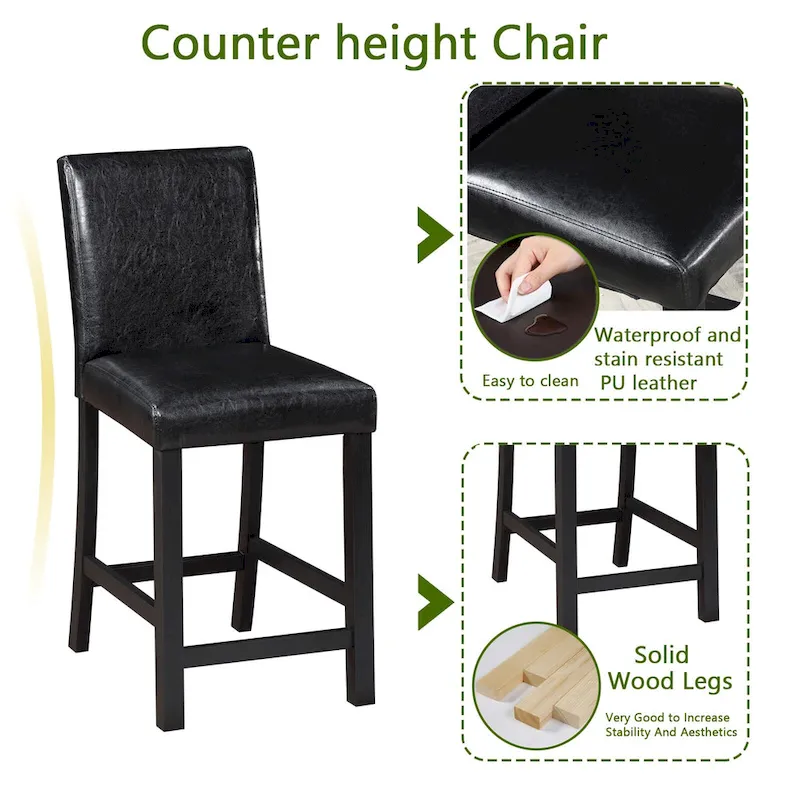 5 Piece Counter Height Table Set, Wooden Kitchen Table Set with Square Table and 4 Upholstered Chairs