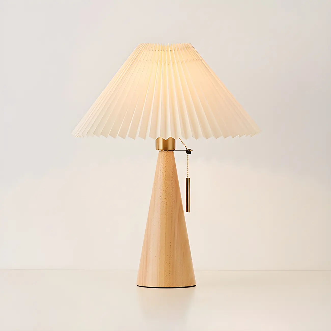 Modern Remote Wood Cone Bedside Table Lamp LED & Fabric
