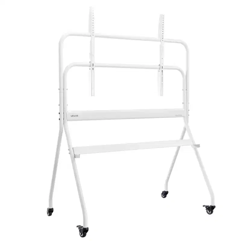 White Rolling TV Stand with Wheels, Height Adjustable, Single