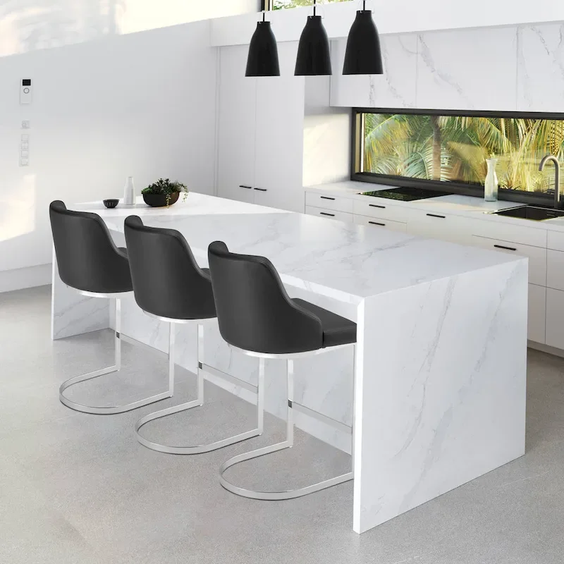 Velvet/Faux Leather Barstool, Counter Height Stools Set of 3 - 18.9W x 20.5D x 36.6H