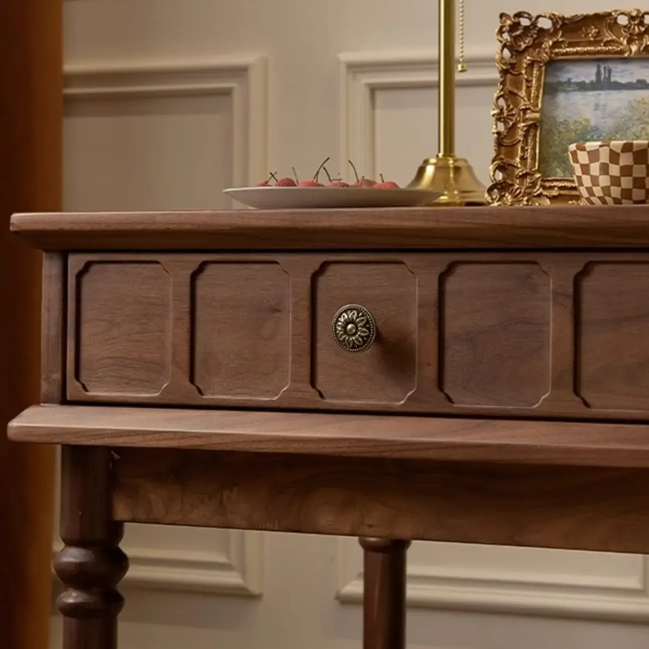 Mid-century Modern Square Walnut Wood End Table with Drawer