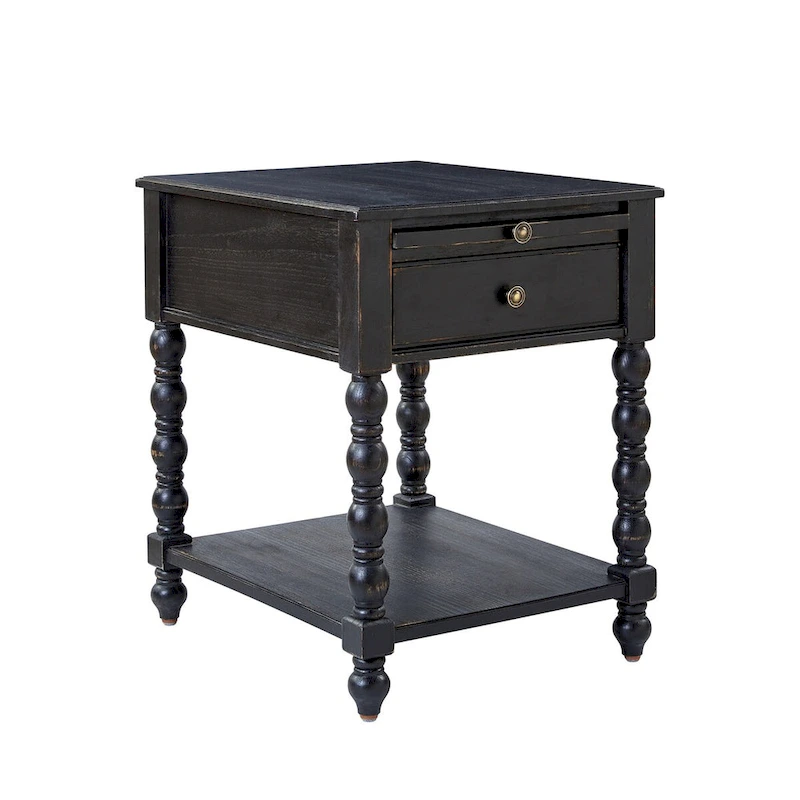 Eric Traditional 26 Tall Solid Wood End Table with USB by HULALA HOME