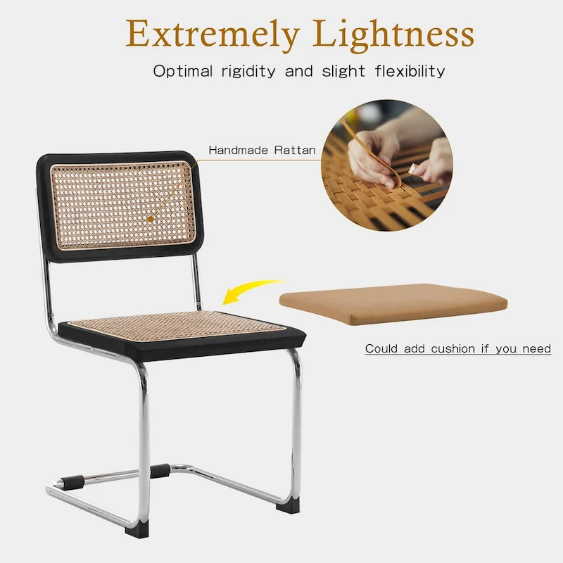 Dining Chairs Set of 2, Upholstered Natural Rattan Kitchen Chairs, Armless Accent Chair Side Chairs