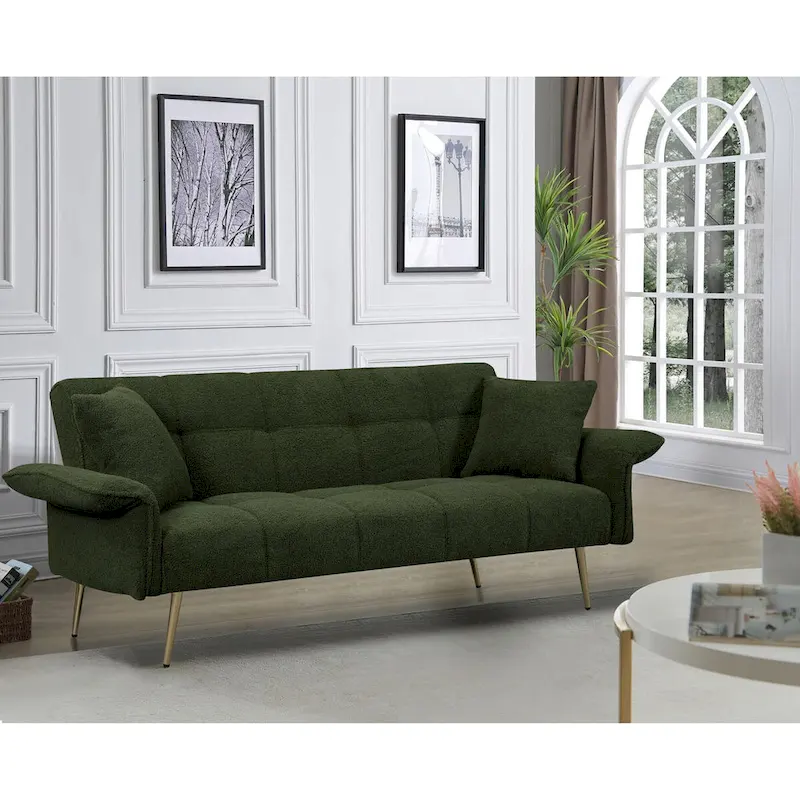 70.1 futon sofa bed, convertible double sofa bed with folding armrests for living rooms and small Spaces