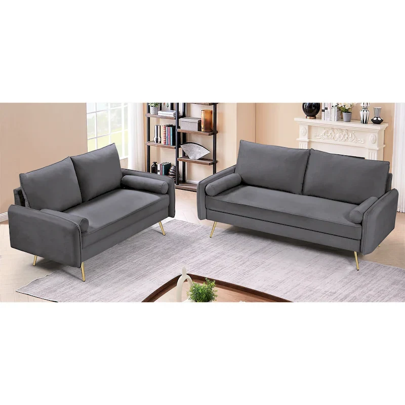 Mid-Century Modern Velvet 2-Piece Living Room Set