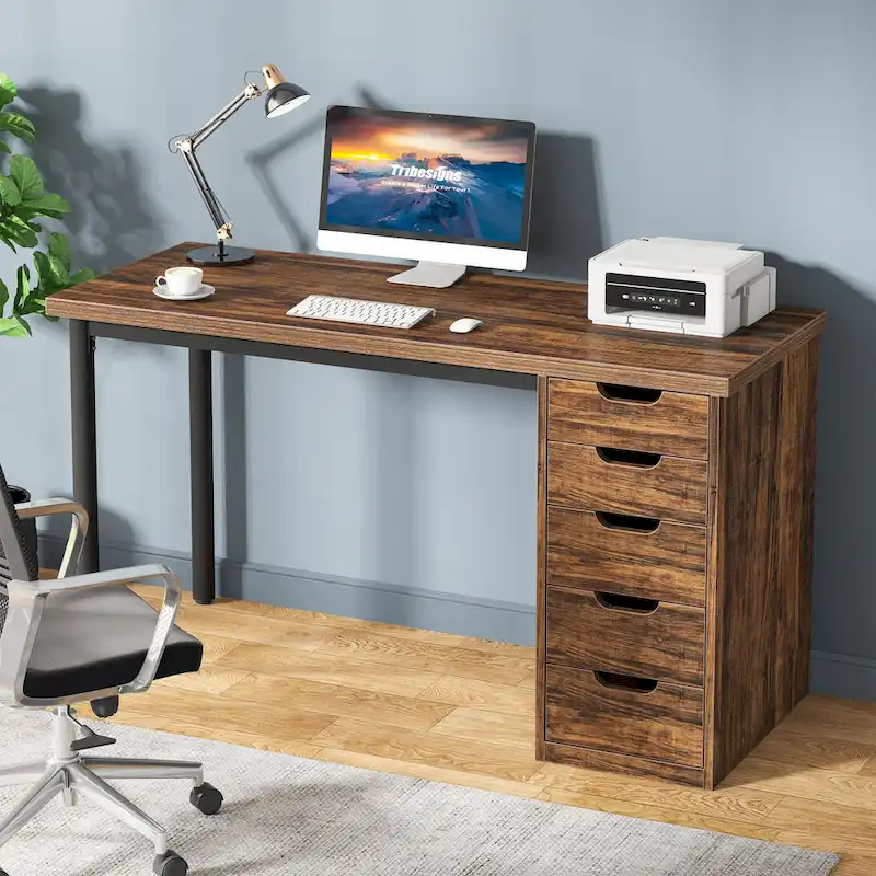 Modern Simple Computer Desk Study Writing Table with 5 Drawers