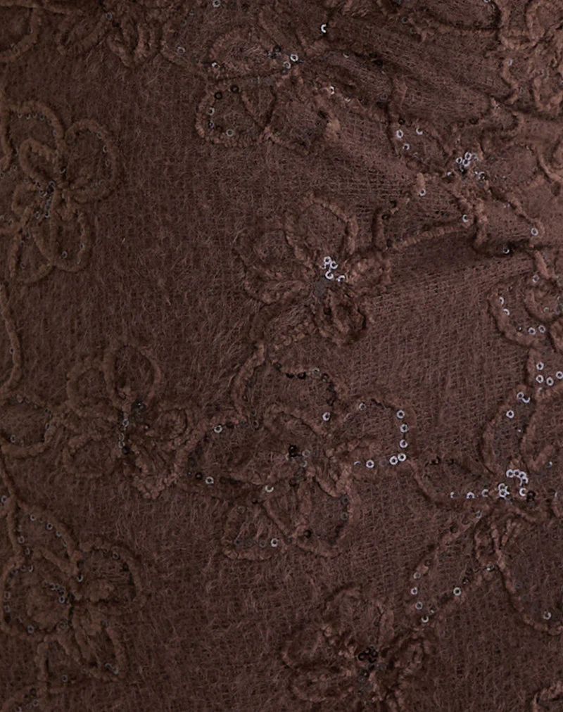 Codami Halterneck Mini Dress in Sequin Knit Dark Brown