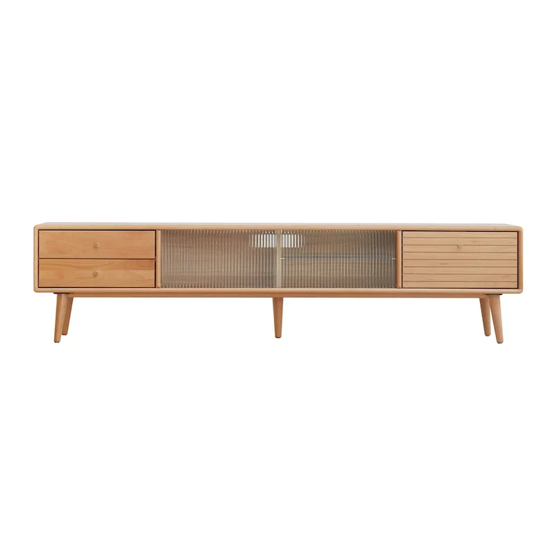 TV Stand with Glass Doors and 3 Drawers
