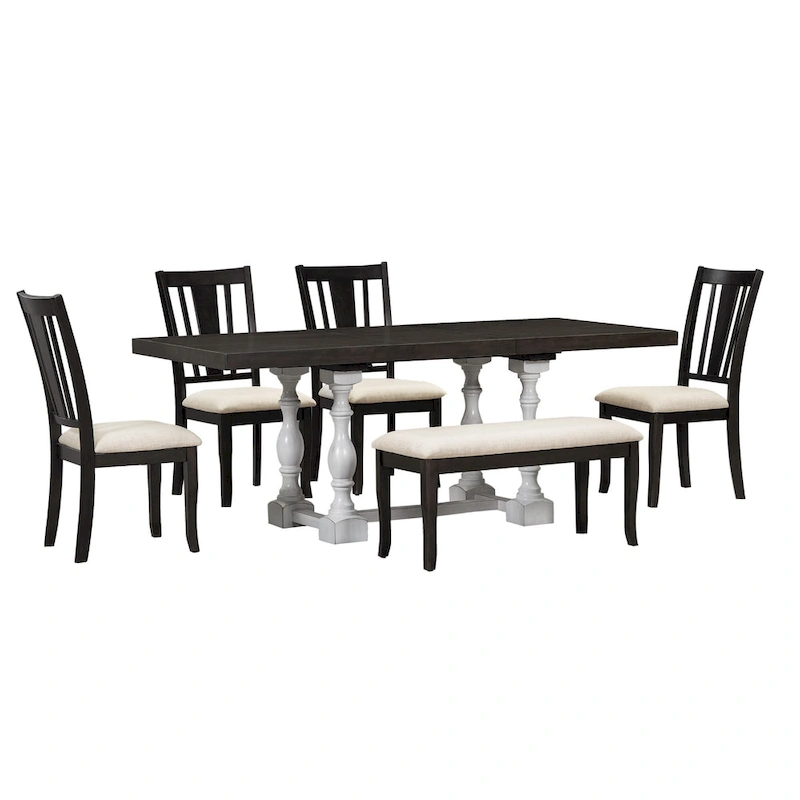 6-Piece Traditional Dining Set with Extendable Table & Chairs